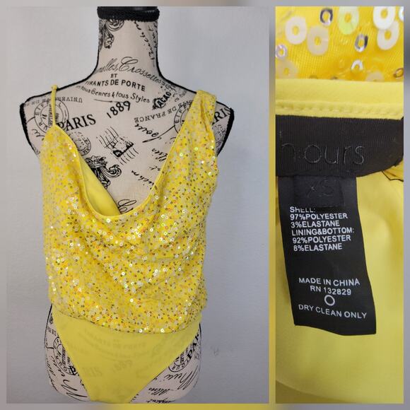 H:ours Fairy Yellow Sequin Top SZ XS Whimsycal Going Out Bling - Picture 1 of 8